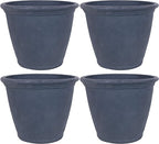 Sunnydaze 24-Inch Anjelica Large Plastic Pot for Plants - Outdoor Polyresin Round Planter with Drillable Drainage Holes - Slate - 4pk
