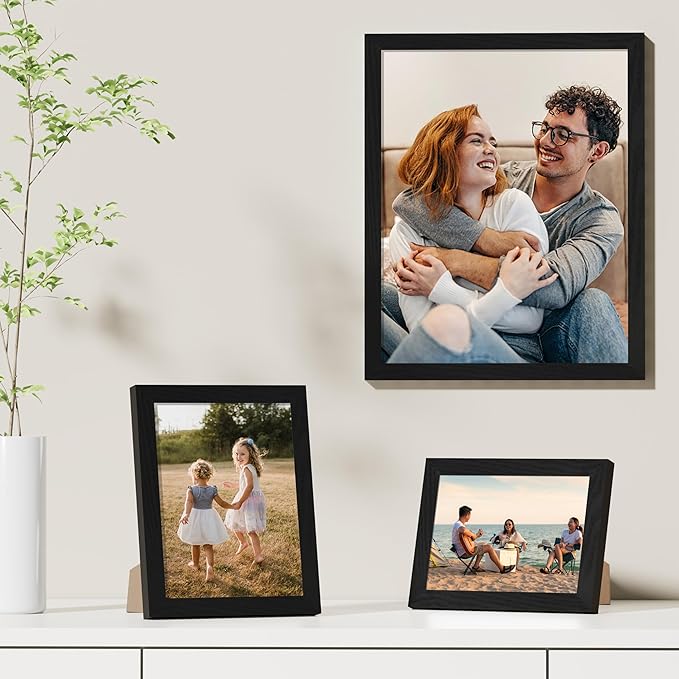 Vittanly 11x14 Picture Frames Set of 9, Shatter Resistant Plexiglass, Display 8x10 Pictures with Mat or 11x14 without Mat, Photo Frames for Wall or Tabletop, Engineered Wood, Black