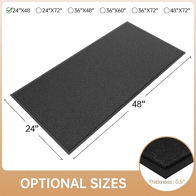 Sturdy Front Door Mat, 24" x 48" Heavy Duty Outdoor Indoor Mats to Trap Dirt and Moisture, Non-Slip Waterproof Doormat Inside Entrance, Washable Welcome Mats for Home Entryway（Black）