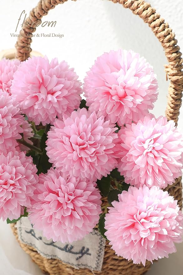 Floroom 12pcs Pink Faux Silk Mums Artificial Flowers Bulk Fake Chrysanthemums with Stems for DIY Wedding Table Centerpieces Floral Arrangements Vase Fillers Home Decorations