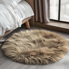 Goolela Round Rug - 4ft Beige Fluffy Shag Washable Faux Fur Plush Shagyy Rug for Living Room & Bedroom