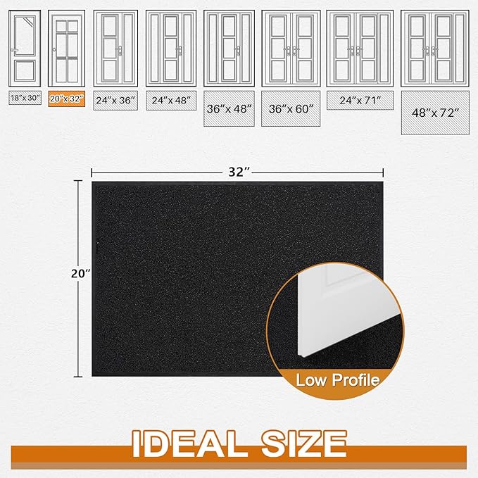 Mibao Dirt Trapper Door Mat for Indoor Outdoor, Waterproof All-Season, All-Weather Doormat, Heavy Duty Non-Slip Entrance Rug, Low Profile Absorbent Entrance Mat Carpet, 32" x 20", Black