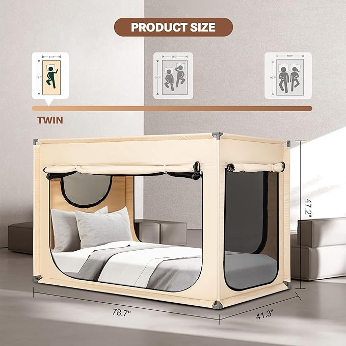 Bed Canopy Portable Blackout Bed Tent Privacy Tent for Adult Indoor Sleeping with 3 Doors, Storage Bag