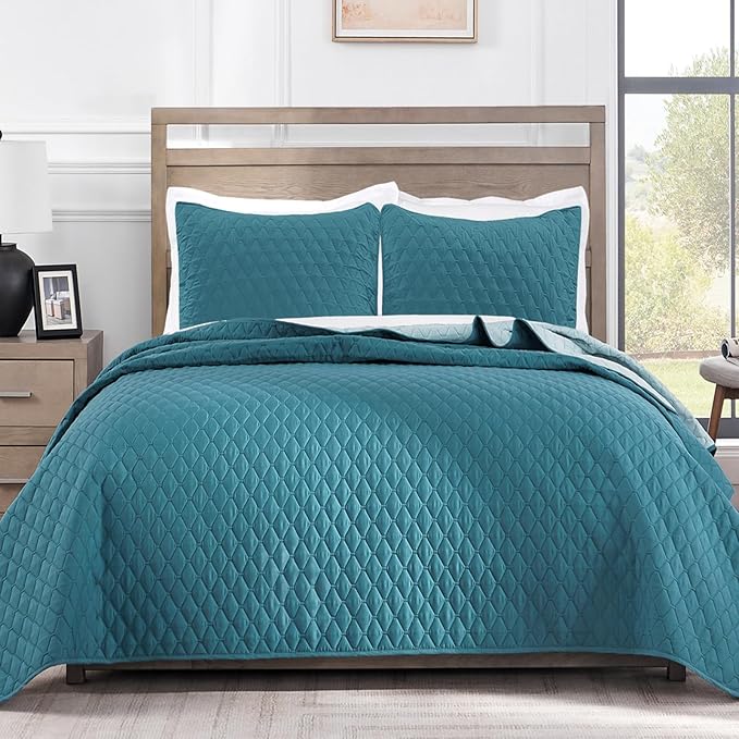 Exclusivo Mezcla Reversible Full Queen Quilt Bedding Set with Pillow Shams, Lightweight Quilts Queen Size, Soft Bedspreads Bed Coverlets for All Seasons - (Dusty Teal, 90"x96")