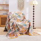 Boho Throw Blanket for Bed, 100% Cotton Soft Rustic Quilt Fall Blanket, 90"x98" Floral Printed Farmhouse Decor Bed Blankets, All Season Rustic Reversible Bohemian Throw Quilt