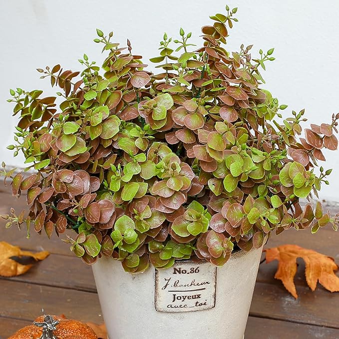 alyptus Artificial Fall Leaves Plant – 8PCS Outdoor Fake Greenery Boxwood Shrubs UV Resistant Fake Plants for Porch, Patio, Thanksgiving or Autumn Home Decor - Fall Leaves