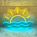 Sunset Sunrise Neon Sign Sun on The Sea Neon LED Light Sign for Wall Decor Wave Neon Light up Sign Beach Home Decor Aesthetic for Teen Girls Bedroom Game Room Decor Ocean Sun Night Light Wedding