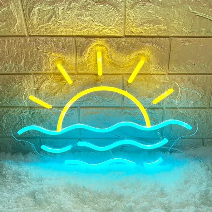 Sunset Sunrise Neon Sign Sun on The Sea Neon LED Light Sign for Wall Decor Wave Neon Light up Sign Beach Home Decor Aesthetic for Teen Girls Bedroom Game Room Decor Ocean Sun Night Light Wedding