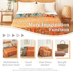 Colorful Throw Blanket Ultra Soft Cotton Orange Decorative Throw All Season Rustic Reversible Bohemian Throw Quilt Farmhouse Decoration(60"x80",04-Garland)