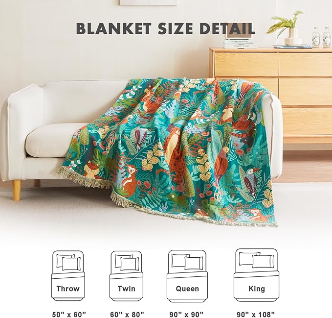 MSGKV Throw Blanket for Couch Cotton Muslin Breathable Animals Blanket 50"x60" Sofa Chair Blankets for All Seasons Lightweight Farmhouse Blankets Home Decor
