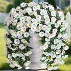 Artificial Faux Hanging Plants Flowers for Outdoor Outside, 2 PCS Fake Silk White Morning Glory Long Vines UV Resistant Look Real for Home Porch Patio Balcony Planter Decoration