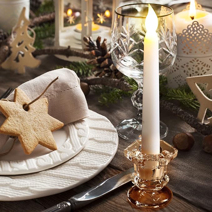 Foaincore 36 Pcs Candlestick Holders Bulk 2.36 Inch Taper Candle Holders Small Glass Candle Holder for Wedding Table Centerpiece Party Decoration (Amber)