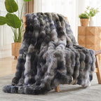 NEWCOSPLAY Faux Fur Throw Blanket Tie-dye Grey Luxury Fluffy Thick Warm Bubble Blanket for Couch Sofa Bed 700GSM (Tie-dye Grey, Throw(50"x60"))