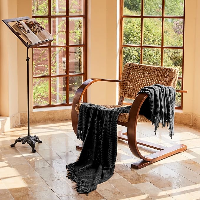 lifein Throw Blanket for Couch, Soft Boho Decor Bed Throw,Cozy Grey Knitted Chenille Small Farmhouse Lightweight Throw for Spring(Dark Grey,50 * 60")