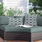 Alysheer Embroidered Decorative Throw Pillow Cover 18"x 18" Set of 2, Classic Boho Geometric Embroidery Pattern Cotton Square Cushion Case for Sofa Couch Living Room Bedroom (Navy Aqua)