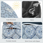 LVTXIII Outdoor Inflatable Ottoman, Fade-Resistant Round Footrest Stool D31”x H14”, Portable Patio Pouf for Garden Camping or Home Use, Medallion Blue