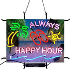 Neon Signs Beer Bar Bedroom Always Happy Hour Palm Tree Glass Neon Signs for Office Pub Cafe Party Man Cave Neon Light Art Wall Lights 24 X 20 Inches High Definition Jet Graphic Printing Board
