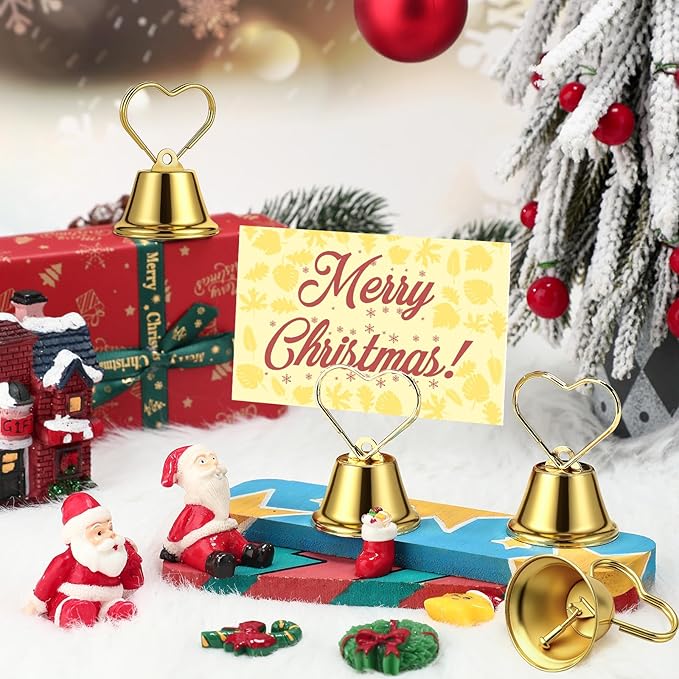 24 Pcs Table Number Holders Place Card Holders for Table 2 Inch Ring Clip Bell Number Holder Metal Picture Holder for Wedding Christmas Restaurant Home Photo Office Memo(Gold,Heart)