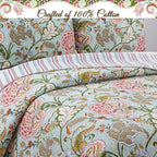 Cozy Line Home Fashions Blooming Red White Floral 100% Cotton Reversible Quilt Bedding Set, Coverlet Bedspread (Camellia Green, Queen - 3 Piece)