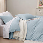 Bedsure Sky Blue Duvet Cover Queen Size - 3 Pieces Prewashed Cotton-Like Extra Soft Bedding Set, Includes 1 Duvet Cover 90x90 Inches with Zipper Closure & 2 Pillow Shams, Comforter Not Included