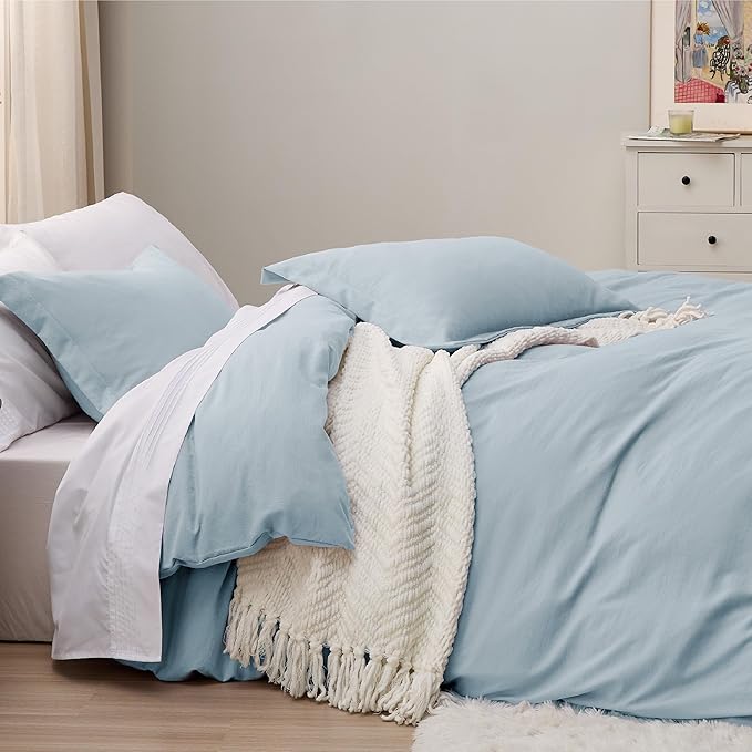 Bedsure Sky Blue Duvet Cover King Size - 3 Pieces Prewashed Cotton-Like Extra Soft Bedding Set, Includes 1 Duvet Cover 104x90 Inches with Zipper Closure & 2 Pillow Shams, Comforter Not Included