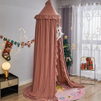 VETHIN Bed Canopy for Girls,Princess Round Dome Dreamy Mosquito Net Bedding Girls Room Castle Play Tent Hanging House Decor Reading Nook Canopies (JujubeRed)