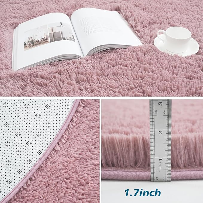 Fluffy Round Area Rugs for Living Room,Blush 6'X6'Shag Circle Area Rugs for Bedroom,Non Slip Fuzzy Plush Rug for Kids Room Boys Girls Room and Dorm