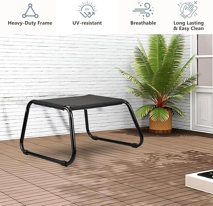 Outdoor Ottomans,Patio Foot Rest Portable Side Table Solid Steel Frame Small Seat All Weather Footrest for Indoor Outdoor Use 2 Pieces Black
