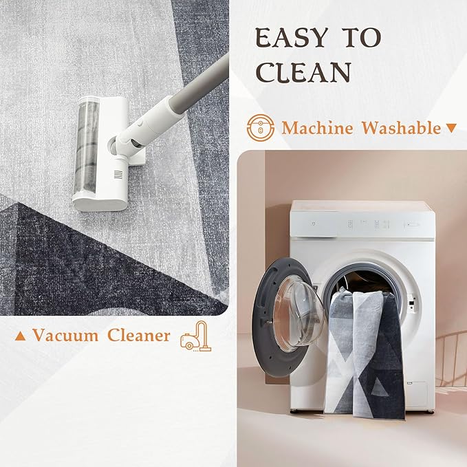 HOMFINE Washable Modern Area Rug - Geometric Style 10x14 Rugs for Living Room, Bedroom, Machine Washable Rug Soft Non Slip Non Shedding Area Rug - Grey, 10'x14'