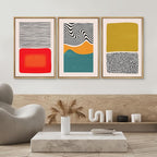 SIGNWIN Framed Canvas Print Wall Art Set Mid-Century Color Blocks & Spirals Abstract Shapes Illustrations Modern Art Contemporary Minimal Ultra for Living Room, Bedroom, Office - 24"x36"x3 Natural