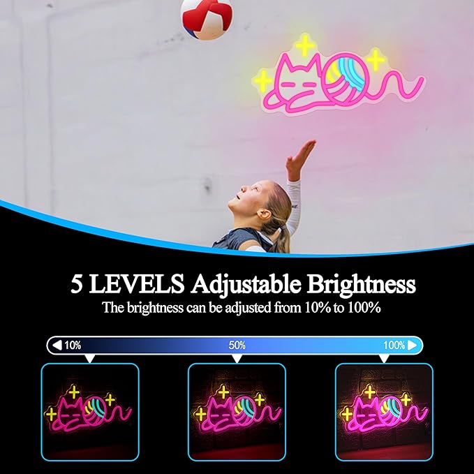 Star Cat Neon Sign with Dimmer Switch,Colorful Ball Neon Light Pink Cat Light up Sign for Bedroom Kids Room decoration (16.54 * 8.27In)