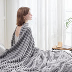 NEWCOSPLAY Super Soft Twin Blanket Light Grey Premium Silky Flannel Fleece 3D Ribbed Jacquard Lightweight Bed Blanket All Season Use (Light Grey Ribbed, Twin(60"x80"))