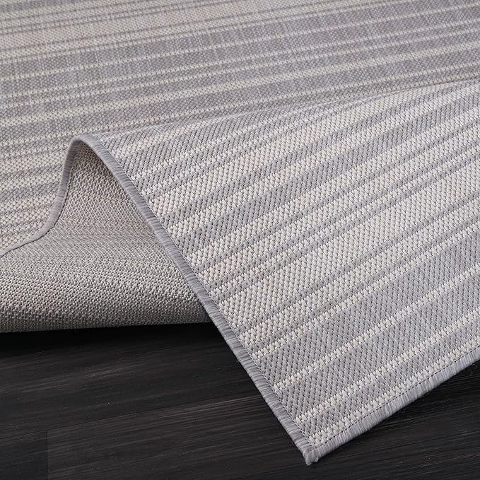 Stripe Outdoor Rug 9x12 Washable Outside Carpet for Indoor Patio Porch Waterproof Easy Cleaning Non Shedding Area Rugs Gray 9 x 12