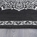 CAMILSON Outdoor Rug, 8x10 Medallion Black White Modern Area Rugs for Indoor and Outdoor Patios, Kitchen and Hallway Mats, Washable Porch Deck Outside Carpet (Medallion Black, 8 x 10)