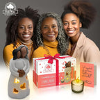 Grandma-Granddaughter Hand-Painted Candle Holder Statue W/Flickering LED Candle | Unique Nana Present Ideas for Christmas, Gigi Grandmother Birthday Gift, Greeting Card Included (Dark)