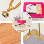 Wimarsbon Faux Mink Fur Storage Ottoman, Modern Soft Footstool, Storage Bench with Metal Legs, Vanity Seat, Fur Stool, Ottoman Coffee Table, Makeup Chair, Vanity Stools for Bedroom (Rose Red)