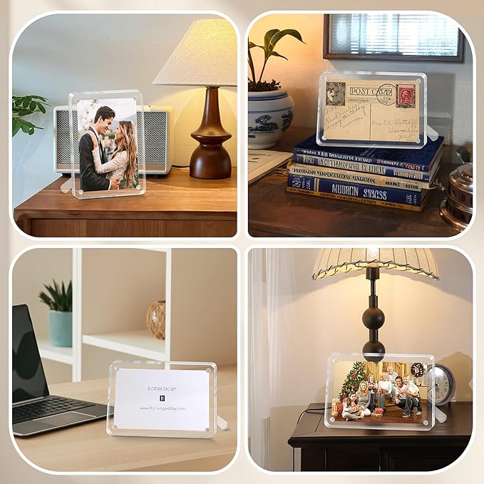 FIXSMITH 4x6 Acrylic Picture Frames 2 Pack, Clear Picture Frame with Stand, Magnetic Acrylic Photo Frames for Tabletop Display Horizontally or Vertically, Acrylic Floating Frame for Home Office