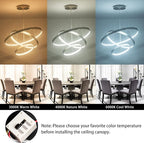 Modern Led Chandeliers, Dimmable Contemporary LED Chandeliers 3 Rings, Hanging Led Modern Pendant Light Fixture for Living Dining Room Kitchen Foyer Entryway Brush Nickel-3000K/4000K/6000k