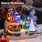 VCUTEKA Christmas Village Houses, Rotating Train with Crystal Tree and Peoples Lighted Musical Christmas Village Collectible Building for Xmas Indoor Decorations or Holiday Table Displays