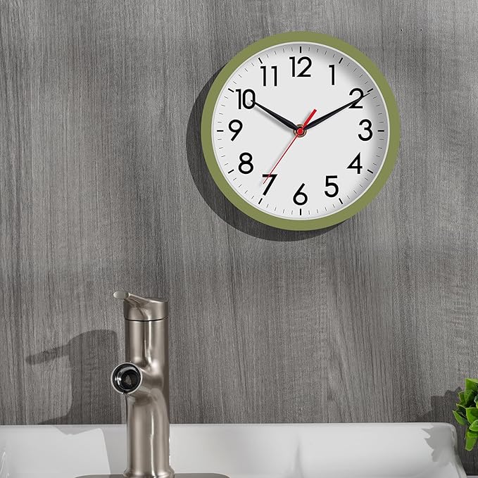 AKCISOT Wall Clock 8 Inch Silent Non-Ticking Modern Clocks Battery Operated - Analog Small Classic for Office, Home, Bathroom, Kitchen, Bedroom, School(Olive Green)