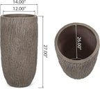 Christopher Knight Home Jorine Lightweight Concrete Planter, Cast Stone Plant Pot, Large Garden Urn, Patio Texture Finish Flower Pot for Balcony Backyard Poolside, No Assembly Needed, 27" H Brown