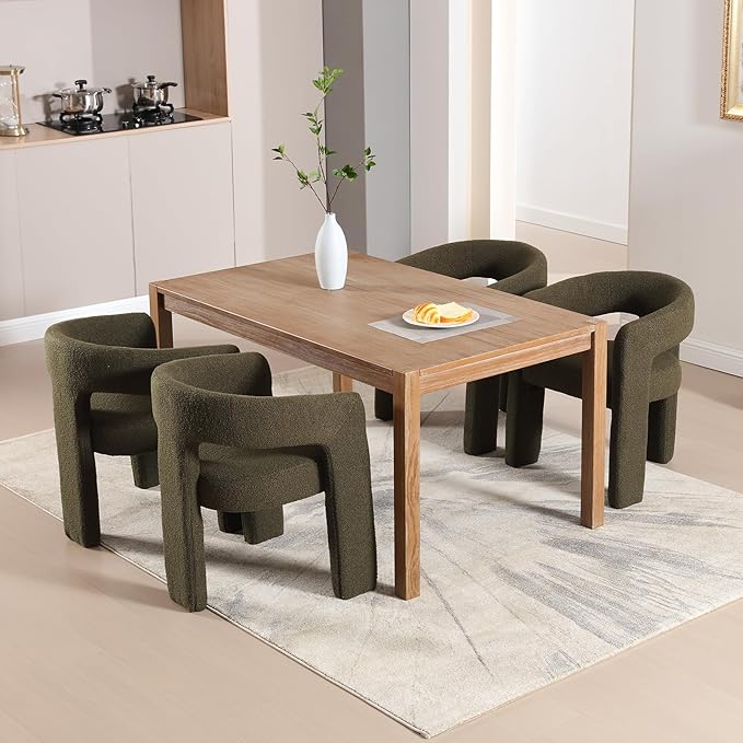 Green Sherpa Dining Chairs Set of 2, Modern Barrel Dining Room Chairs Upholstered Faux Fur Accent Chair with Arms and Round Back for Living Room Kitchen Armchair No Assembly Needed