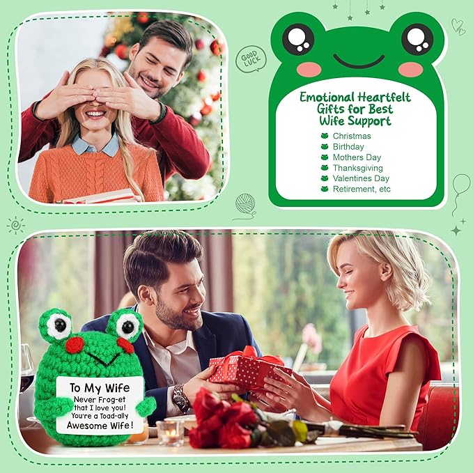 LEJIAJINW Wife Gifts, Wife Christmas Birthday Gift from Husband, Funny Christmas Stocking Stuffer for Her, Romantic I Love You Wifey Girlfriend Honey Cute Mini Handmade Crocher Frog