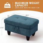 Ottoman Rectangular Storage Ottoman Bench, Flannel Footrest Stool Footstool with Lid for Living Room, Bedroom, Entryway, Lake Blue, 28.5"x19"x17.5"