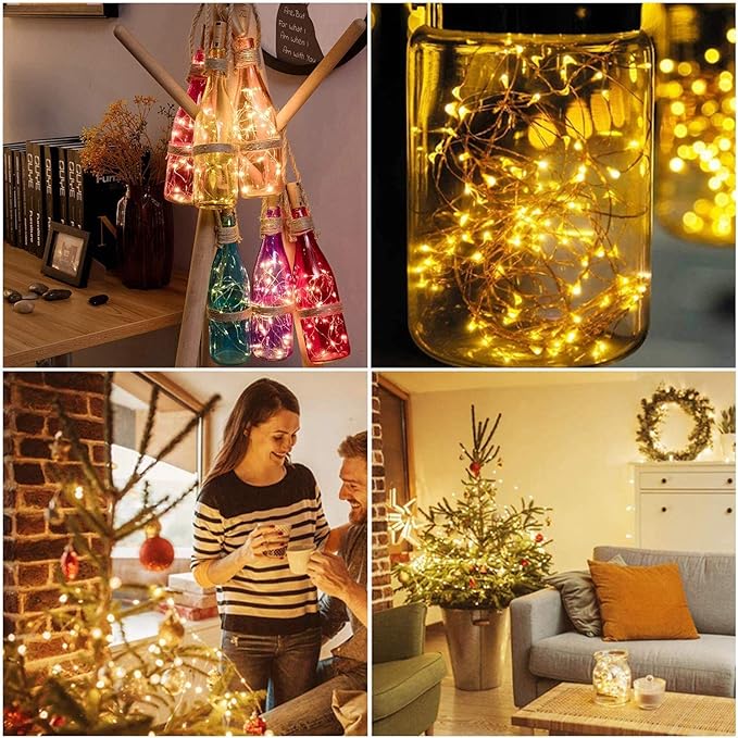 YJFWAL 24Pack 20LED Wine Bottle Lights with Cork, Cork Shape Silver Copper Wire Fairy Mini String Lights Fairy lights Battery Operated for DIY, Party, Wedding, Christmas, Halloween Decor (Warm White)