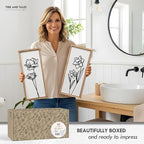 3D Black and White Wall Art (Set of 2) Lightweight, Wooden Ready-to-Hang Framed Floral Wall Art for Bathroom, Bedroom, Living Room or Office – Boho Botanical Farmhouse Decor – Gift-Boxed