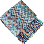 Boho Throw Blanket - Bohemian Fringe Tassels， for Bed Couch Soft ChairBlanket Double Sided (50"x70") (Blue)