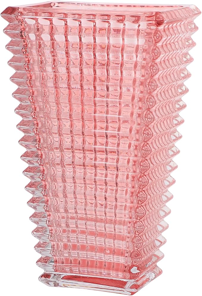 MCMCNCUIU Crystal Glass Vase, Large Crystal Vases for Flowers, Large Flower Vase, Pink Modern Vases for Living Room, Bedroom, Kitchen, Dining Table, Mantle, Wedding, 11 Inches