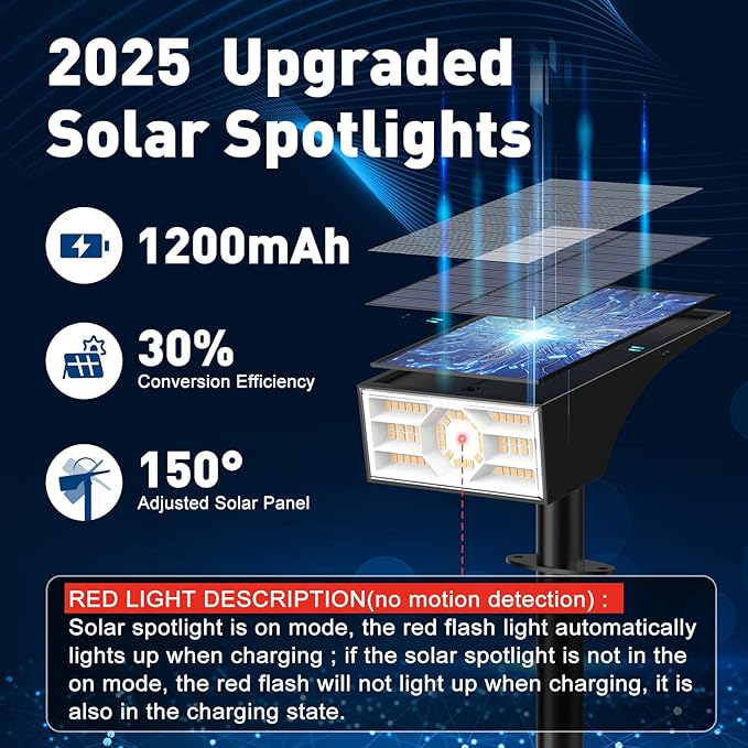 Solar Spot Lights Outdoor, 2 Pack Outdoor Solar Lights for Yard Waterproof, 4 Lighting Modes Solar Landscape Spotlights, Auto On/Off Solar Powered Flood Lights Garden Pathway (Warm White)