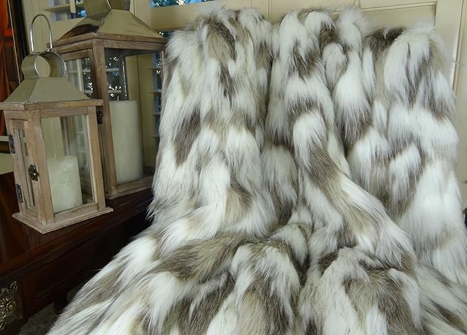 Ivory Faux Fur Throw Blanket & Bedspread - Tibet Fox Fur - Ivory Beige Luxury Faux Fur - Throw Blanket - Luxury Soft Faux Fur, Handmade in USA, 16445